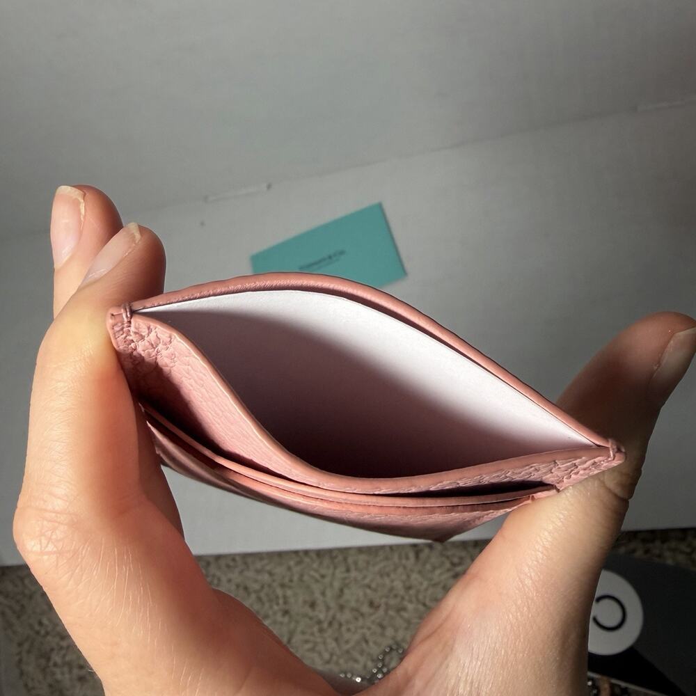 Tiffany & Co Return to Tiffany Crystal Pink Leather Card Holder Case w Care Card - Picture 5 of 6